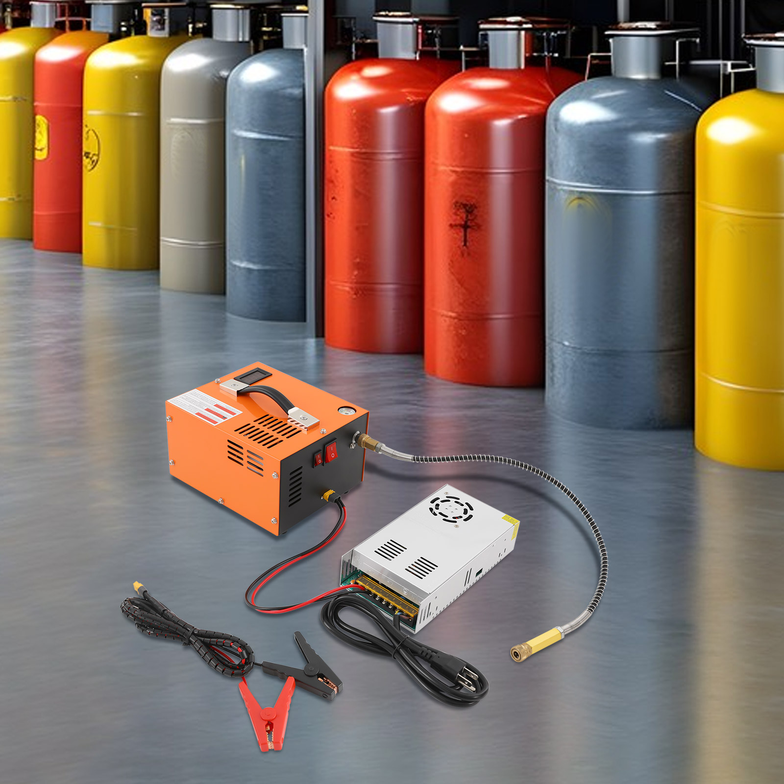 Outdoor Adventure Ideas - Orange Edelstahl-Hochdruck-Luftkompressorpumpe, Dual-Power 12V DC Autobatterie