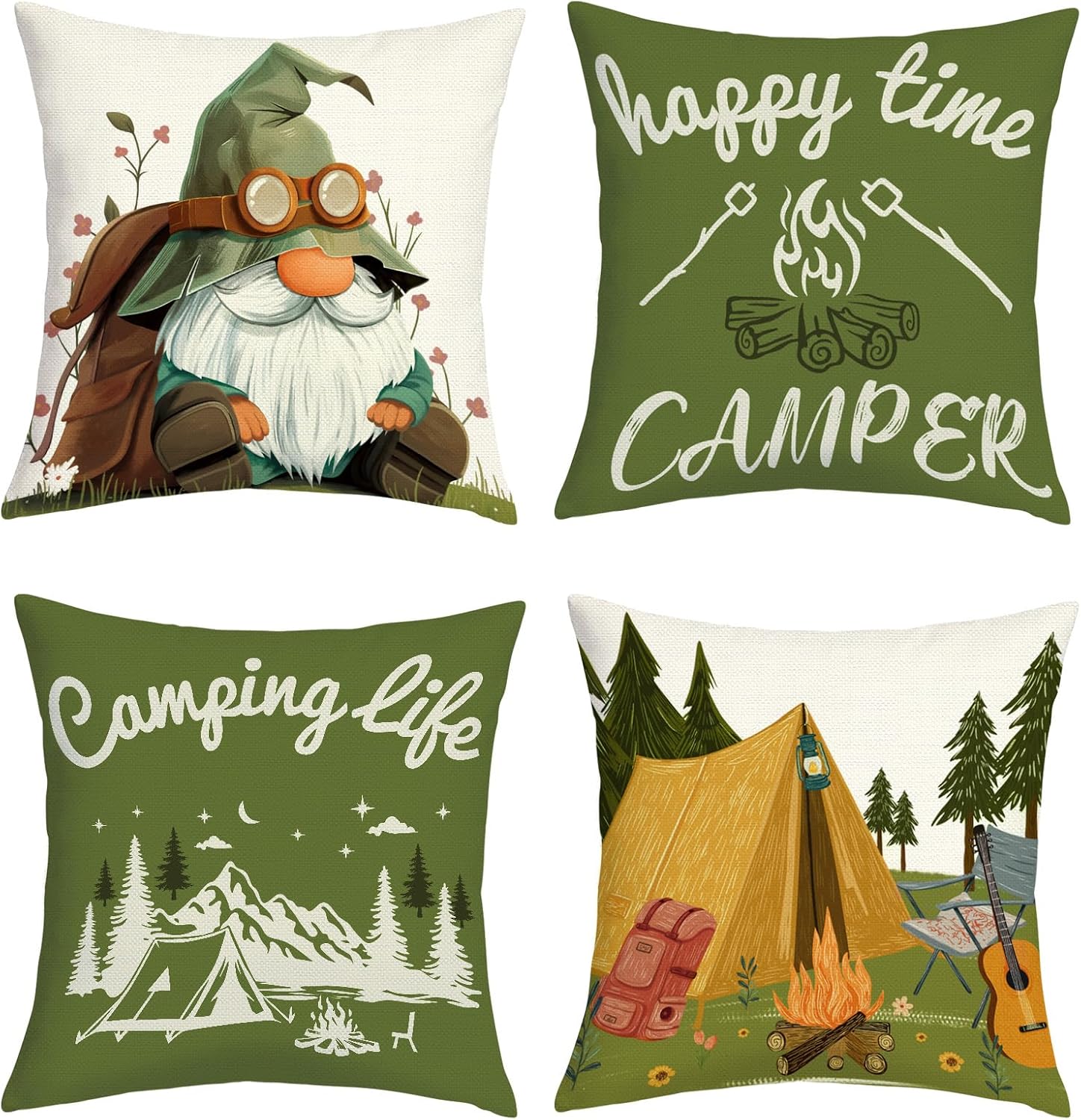 Outdoor Adventure Group - Set aus 4 Camping-Dekokissen mit Waldwichtel-Motiv,